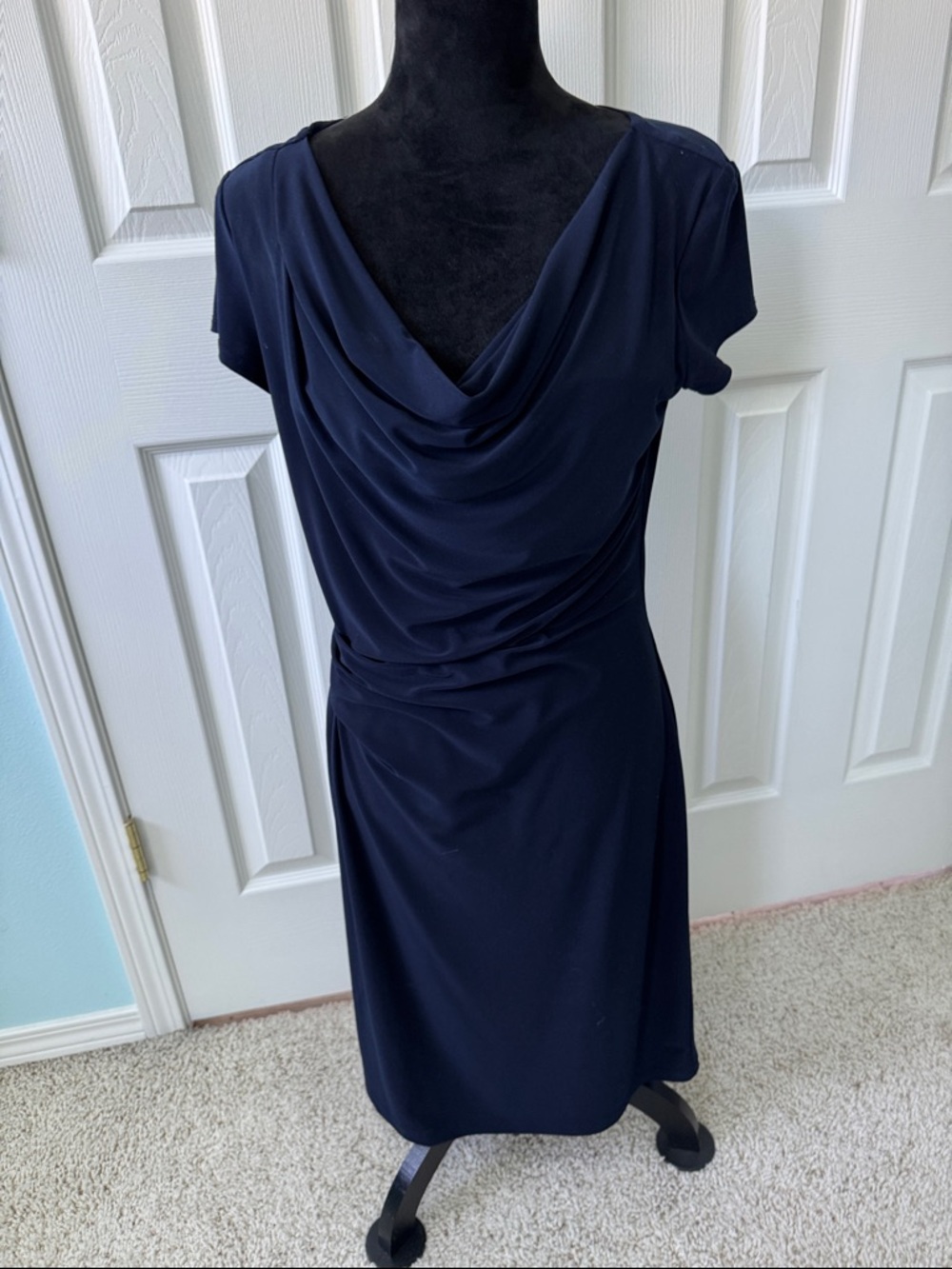 Joseph Ribkoff Navy Draped Cowl Midi Dress